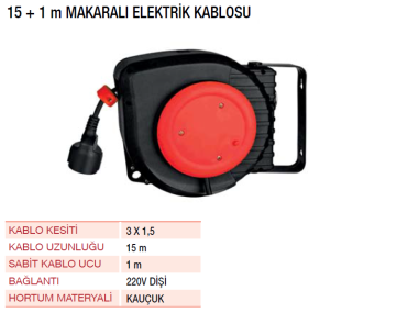 YAMA Makaralı Elektrik Kablosu 15+1 METRE