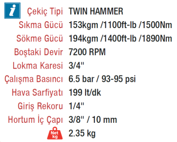 ROTAKE RT-5554 Havalı 3/4 Somun Sökme Sıkma Makinesi Tabancası 194 kgm
