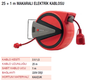YAMA Makaralı Elektrik Kablosu 25+1 METRE