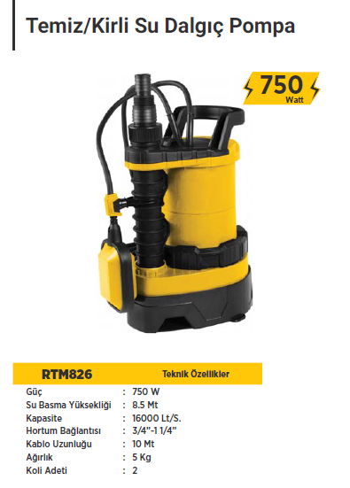RTR MAX Temiz / Kirli Su Dalgıç Pompa 750 Watt