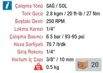 ROTAKE RT-5218 Havalı 1/4 Cırcır Kolu Makinesi Tabancası 3 kgm