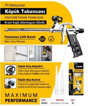 SGS301 -  Pu Köpük Sıkma Tabancası Krom Kaplı Alüminyum Gövde