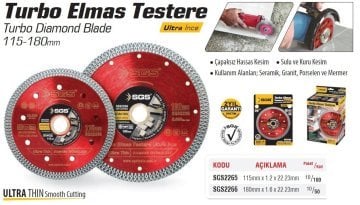 SGS Turbo Elmas Testere Seramik Porselen Granit Kesici Ultra İnce Sulu ve Kuru Kesim