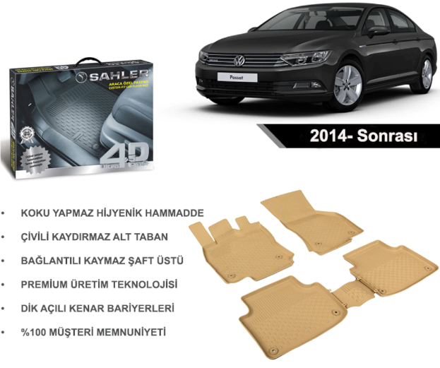 Vw Passat 2014- Sonrası 4.5D Havuzlu Bej Sahler Araba Paspası