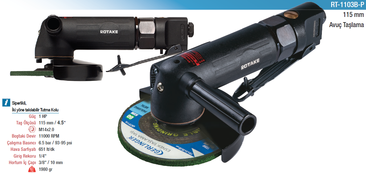 Rotake RT-1103B-P Havalı 115mm Avuç Taşlama Makinesi