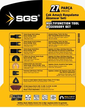SGS1880 - 27 Parça Multi Tools Çok Amaçlı Raspalama Aksesuar Zımpara Kesici Aparat Uç Seti