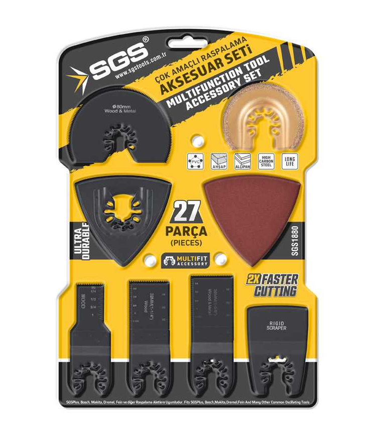 SGS1880 - 27 Parça Multi Tools Çok Amaçlı Raspalama Aksesuar Zımpara Kesici Aparat Uç Seti