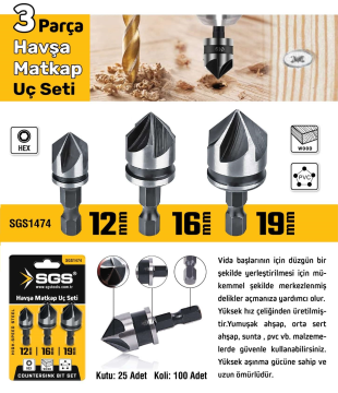 SGS1474 - Havşa Açma Matkap Ucu Seti 12mm - 16mm - 19mm