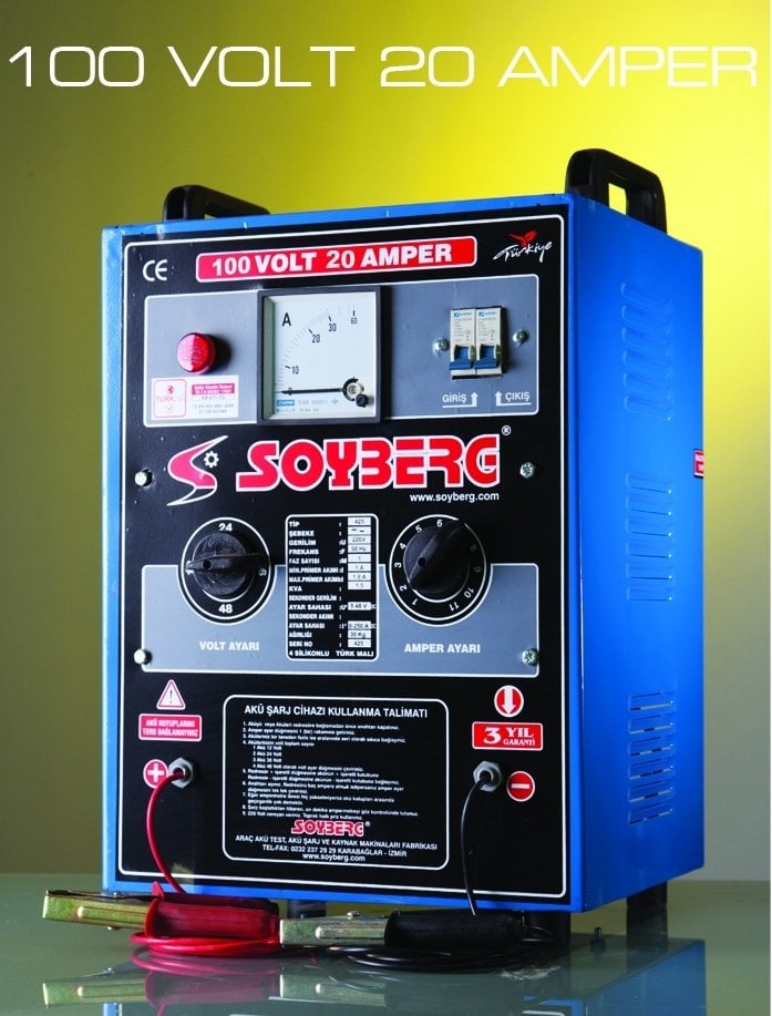 SOYBERG 8 Akülük Şarj Cihazı Makinası 20 Amper 100 Volt