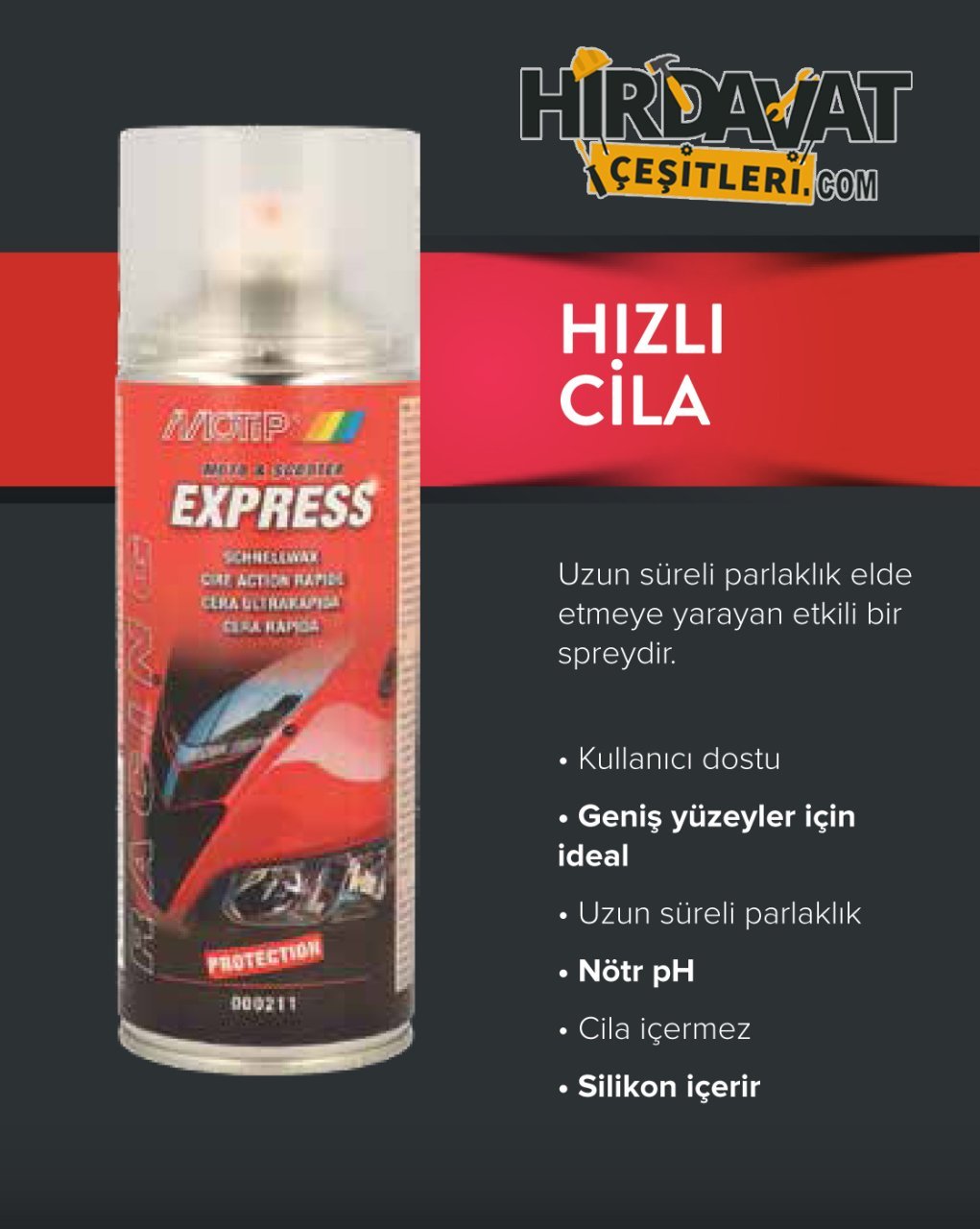 MOTİP Motosiklet Hızlı Cila Sprey 400 ML
