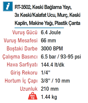 ROTAKE RT-3502K Havalı 190mm Keski Kalafat Çekici Tabanca Seti 9 Parça