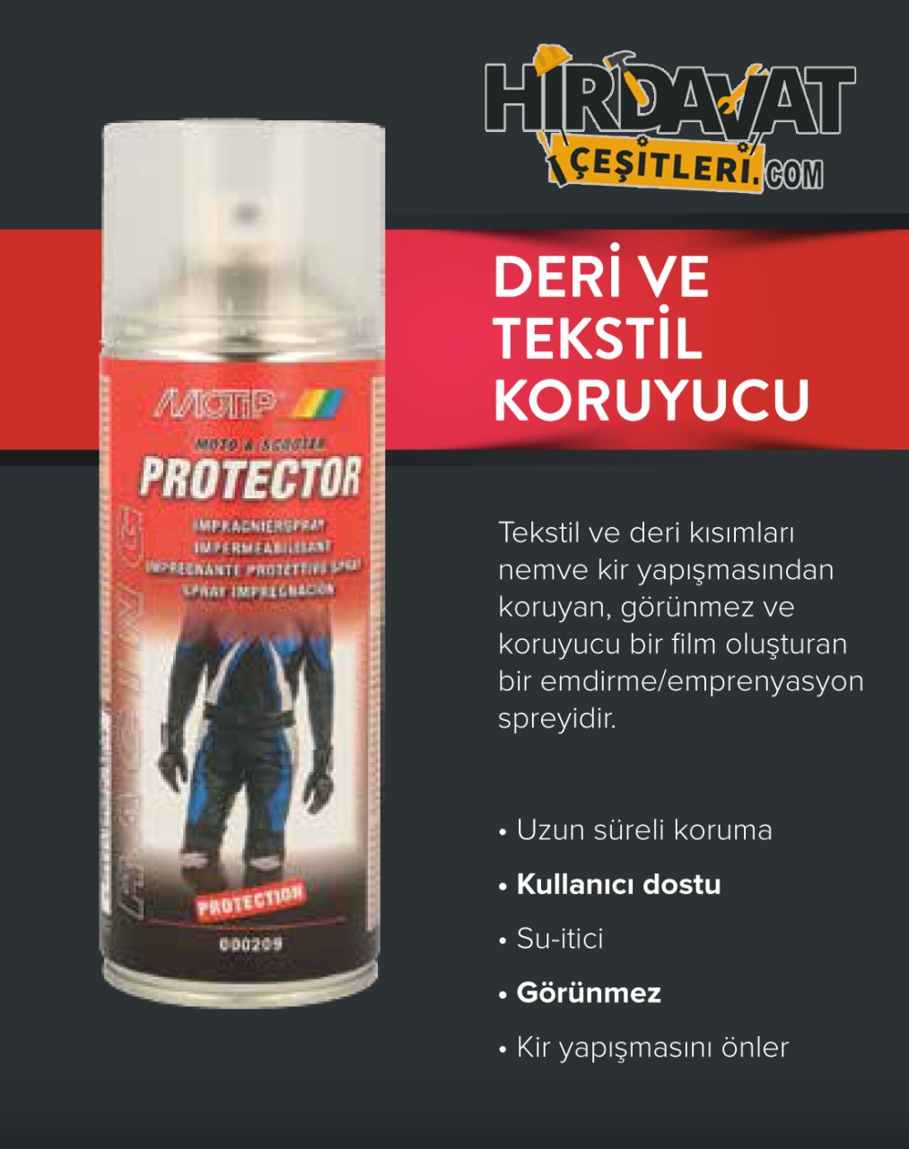 MOTİP Motosiklet Deri Tekstil Koruyucu Sprey 400 ML