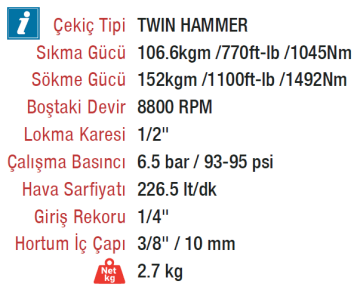 ROTAE RT-5277 Havalı 1/2 - 152 kgm Somun Sökme Sıkma Makinesi Tabancası