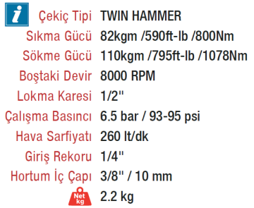 ROTAKE RT-5274 Havalı 1/2 - 110 kgm Kompozit Somun Sökme Sıkma Makinesi Tabancası