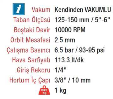 ROTAKE RT-2130 Havalı 125-150mm Kendinden Vakumlu Ortibal Zımpara