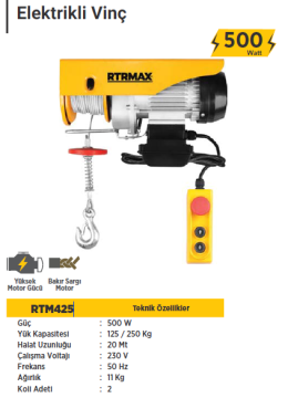 RTR Max Elektrikli Vinç 125 - 250 Kg