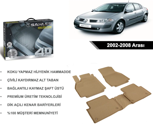 Renault Megane 2 2002-2008 Arası 4.5D Bej Araba Paspası Sahler