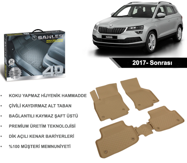 Skoda Karoq 2017- Sonrası 4.5D Bej Araba Paspası Sahler