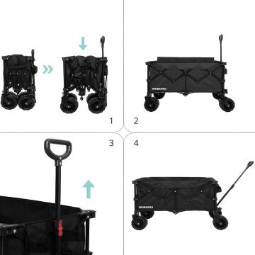 WORKPRO WP285016 100Kg 4 Tekerli Katlanabilir Ağır Hizmet Taşıma Arabası / Plaj Arabası