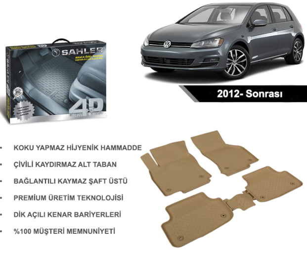 Vw Golf 7 2012- Sonrası 4.5D Bej Araba Paspası Sahler