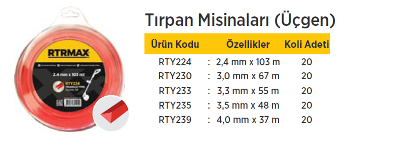 RTR MAX Tırpan Misinaları / Üçgen / 20 Adet