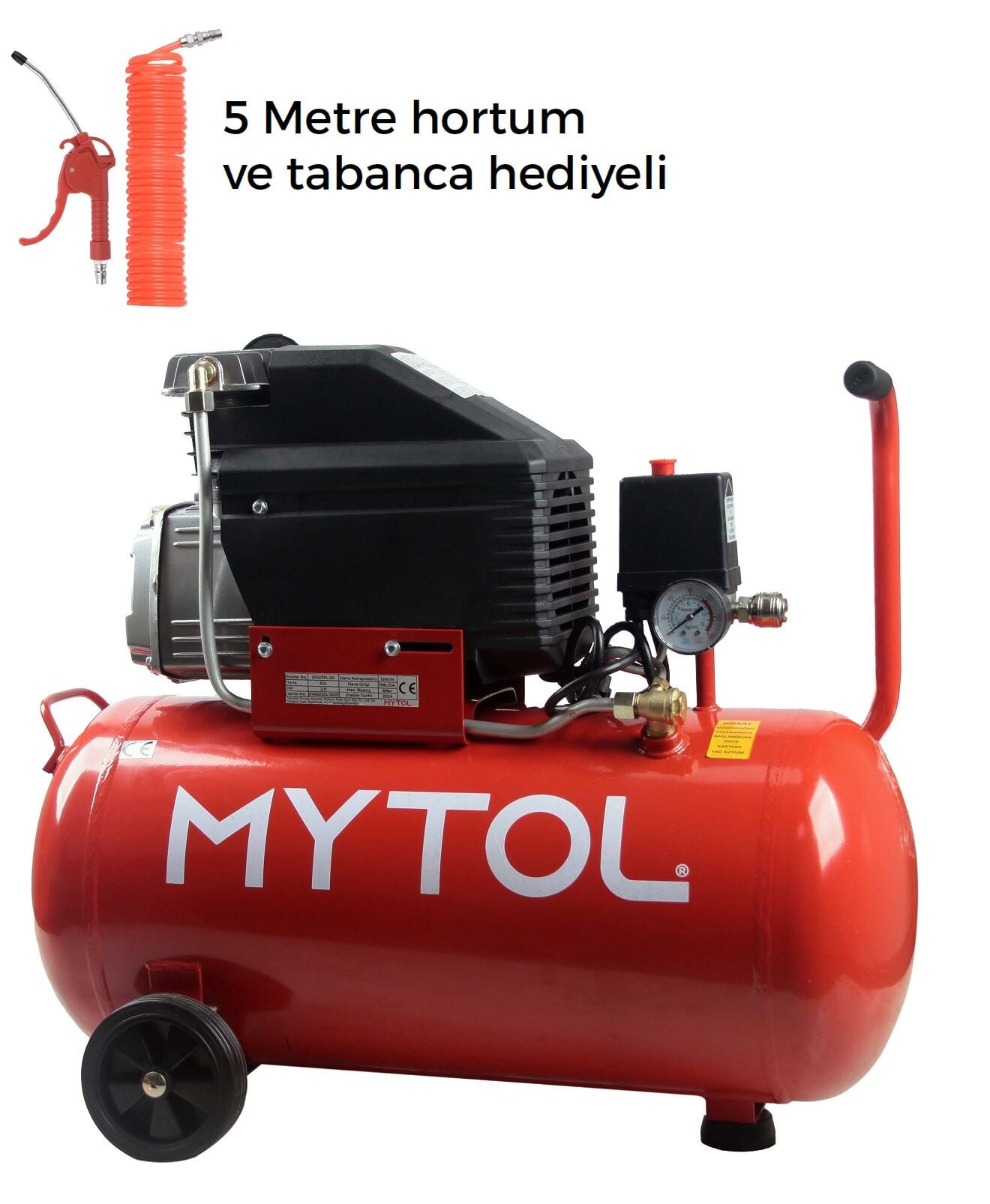 MY TOL Yağlı Hava Kompresörü 50 Litre 220 Volt - Tabanca ve Hortum Hediyeli (DO47FL-50L)