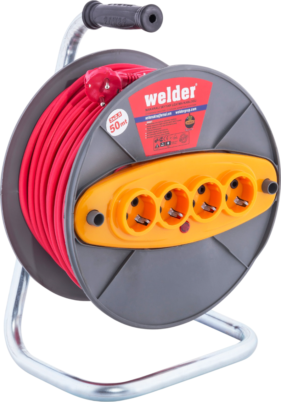 WELDER 3 x 2.5mm - 50 Metre Makaralı Elektrik Kablosu Dörtlü Priz