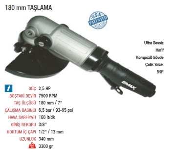 EMAX ET-5790 Endüstriyel Havalı Taşlama Tabancası Makinesi 180mm (7'')