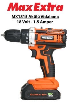 MAX EXTRA MX1815 Akülü Vidalama Matkap 18 Volt - 1.5 Amper