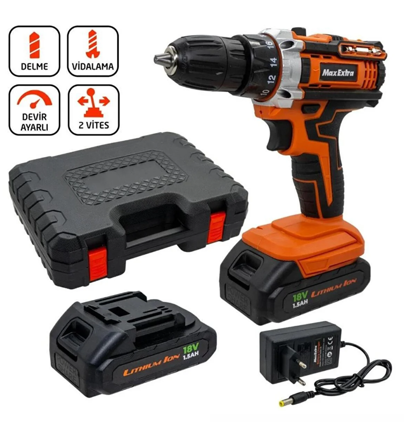 MAX EXTRA MX1815 Akülü Vidalama Matkap 18 Volt - 1.5 Amper