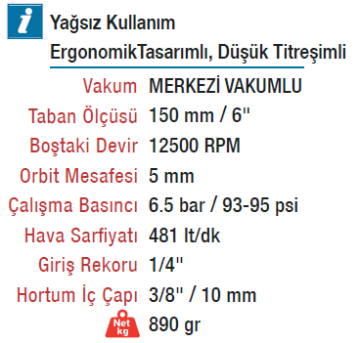 EMAX ET-2705 Havalı 150mm (6'') Daire Zımpara Tabancası Makinesi