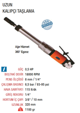 EMAX ET-5520 Profesyonel Havalı Kalıpçı Taşlama Tabancası Makinesi  Uzun
