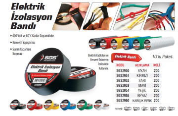 SGS2950 Siyah Elektrikçi İzolasyon Bandı - 10 ADET