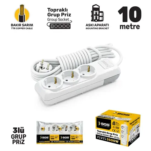 GRUP PRİZ TOPRAKLI ÜÇLÜ 10 METRE
