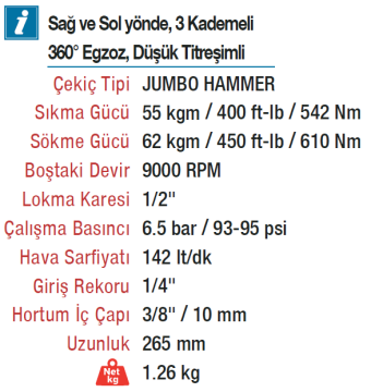 EMAX ET-1437 Havalı 1/2'' Somun Sökme Tabancası Makinesi 62 Kg