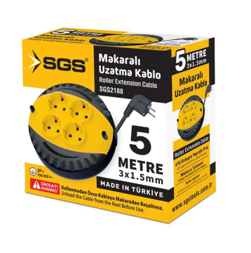 SGS2188 -  5 Metre Makaralı Uzatma Kablo 4 Lü Priz