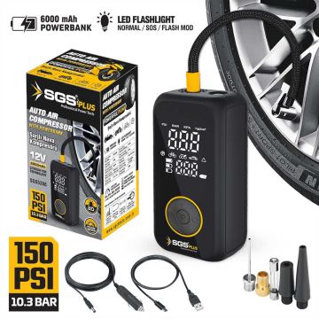 SGS5398 - (150 PSI) 12 Volt 6 Amper Taşınabilir Şarjlı Akülü Lastik Şişirme Makinesi Pompası Kompresörü