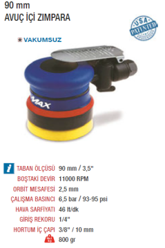 EMAX ET-2460 Avuç İçi Havalı Daire Zımpara Tabancası Makinesi  90mm (3.5'')