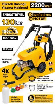 SGS5403 - 130 Bar Endustriyel Yüksek Basınçlı Yıkama Makinası 2200 Watt İndiksiyon Motor