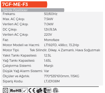LUTİAN Dizel Jeneratör 7.2 KW - 220 Volt
