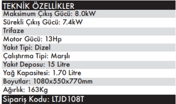 LUTİAN Dizel Jeneratör 7.4 KW - 380 Volt