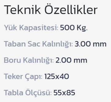 İBTAŞ 500 KG Yük Paket Eşya Kargo Malzeme Ürün Taşıma Arabası 55x85cm
