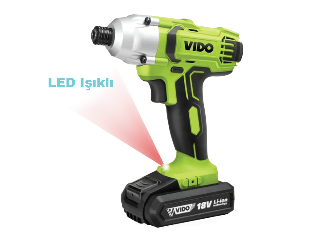 VIDO 18 Volt Lion Akülü Darbeli Vidalama Led Işıklı Makinesi (WD040410180)
