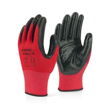 SGS 7110 Zebra Nitril Kaplı Örme Eldiven Kırmızı Siyah 10 Numara