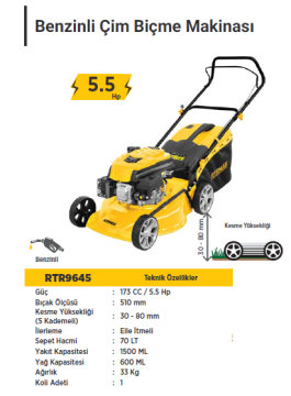 RTR MAX Benzinli Çim Biçme Makinası 173 CC / 5.5 HP