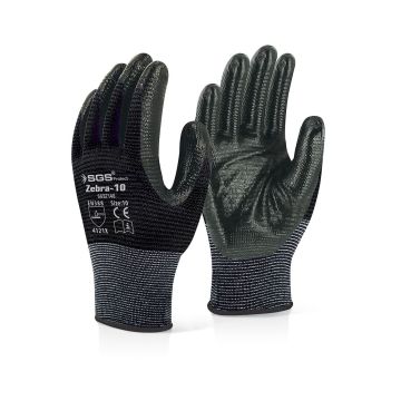 SGS 7140 Zebra Nitril Kaplı Örme Eldiven Siyah 10 Numara