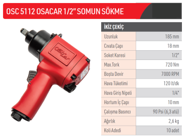 OSAKA Osacar OSC5112 - 1/2 Havalı Somun Sökme Sıkma 720 Nm