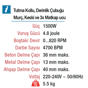 VIDO 36mm SDS Plus Kırıcı Delici Matkap 1500 Watt (WD011330036)
