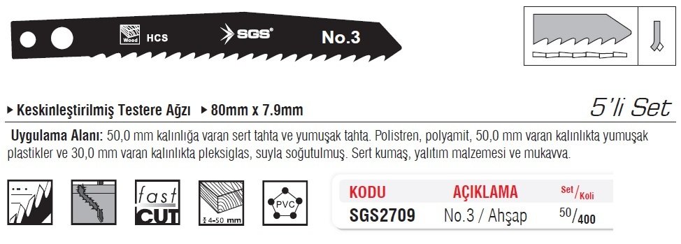 SGS2709 Dekupaj Ağzı Ahşap 80mm x 7.9mm (5'li Set)