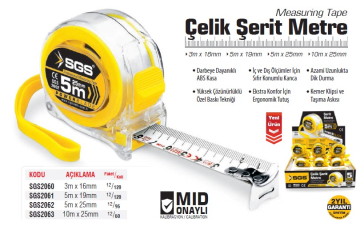 SGS Profesyonel Çelik Şerit Metre - MID Kalibrasyon Onaylı